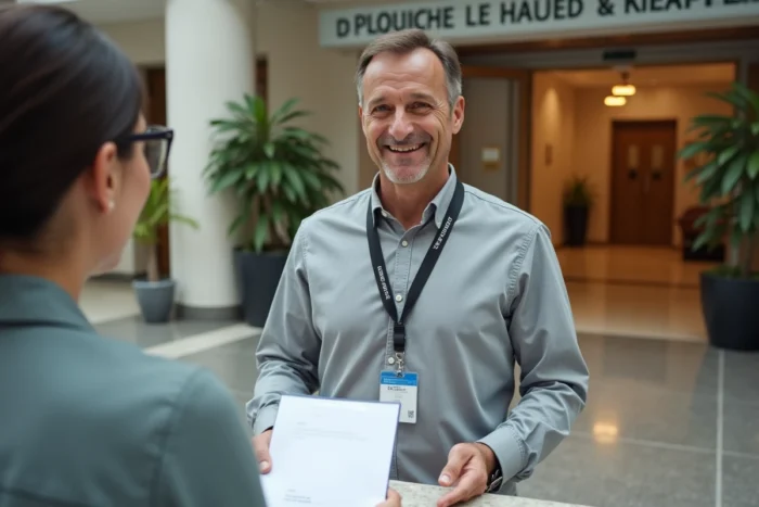 Nouvel agent municipal accueilli par les ressources humaines de la Ville de Marseille avec remise du badge et du dossier d'accueil