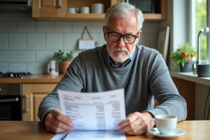 Homme analysant le budget lié aux tarifs horaires de l'aide à domicile ADMR sur des documents papier