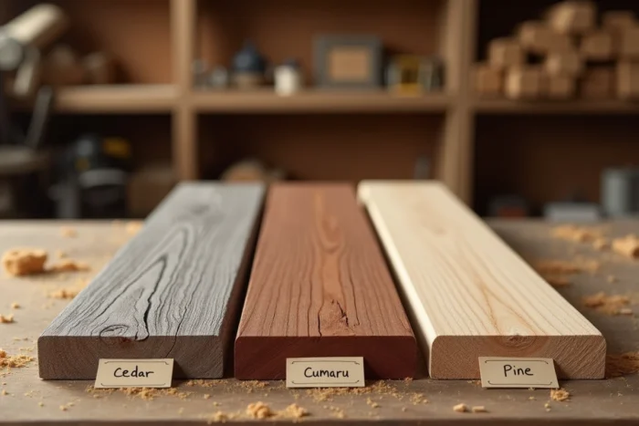 Comparaison de trois essences de bois pour terrasse : cèdre, cumaru et pin traité