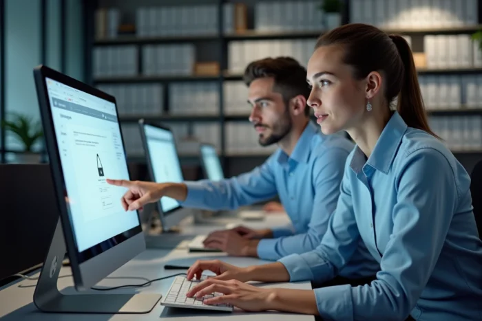 Agente de la Ville de Marseille configurant son accès informatique au système municipal avec l'aide du service informatique lors de sa prise de poste