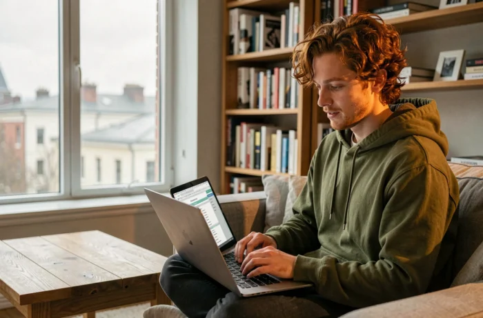 Personne consultant un plan de site web sur un ordinateur portable depuis son domicile